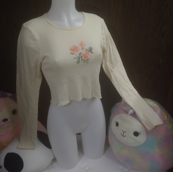 Size M TMD Ivory Floral Long Sleeve Crop Truly Madly Deeply - Picture 5 of 14